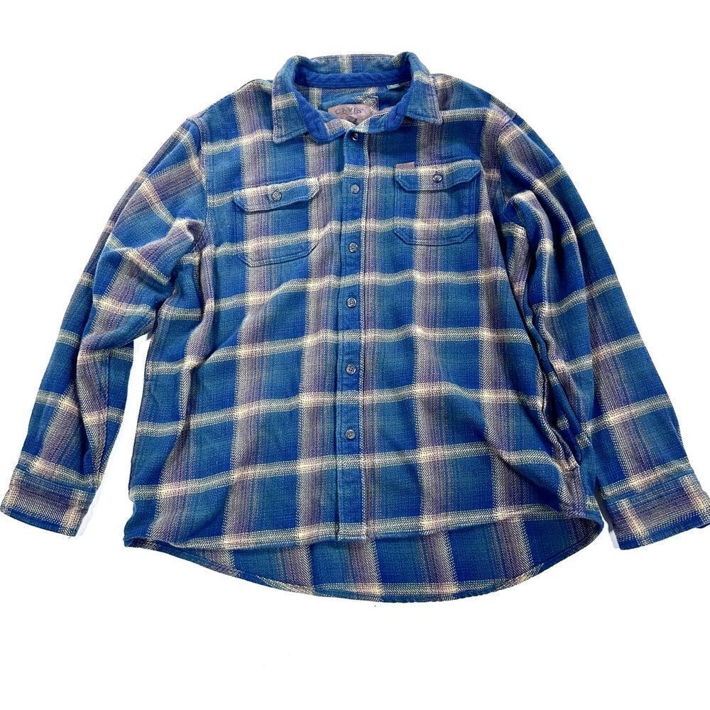 Orvis long sleeve plaid thick flannel button down shirt XXL